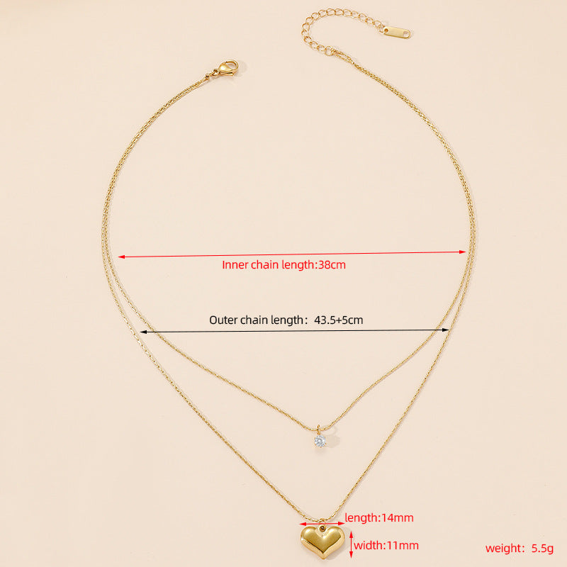 Wholesale Double Layer Heart Shaped Titanium Steel Necklace Clavicle Chain